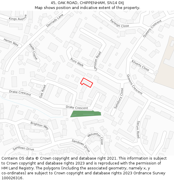 45, OAK ROAD, CHIPPENHAM, SN14 0XJ: Location map and indicative extent of plot