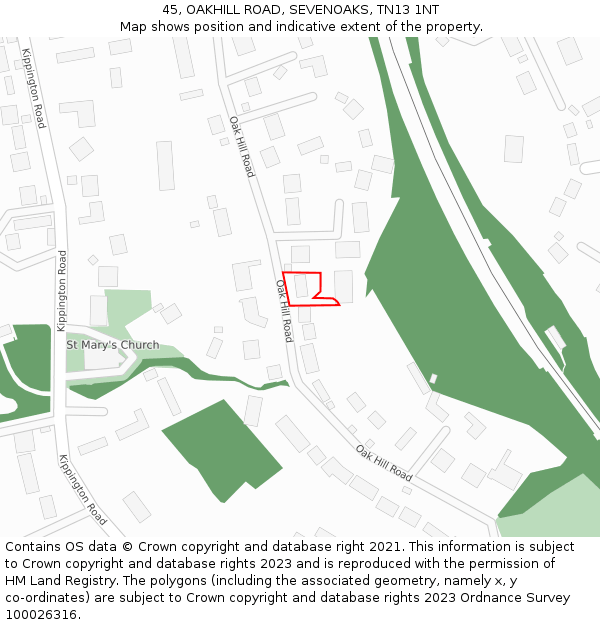 45, OAKHILL ROAD, SEVENOAKS, TN13 1NT: Location map and indicative extent of plot