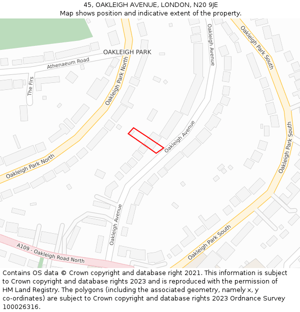 45, OAKLEIGH AVENUE, LONDON, N20 9JE: Location map and indicative extent of plot
