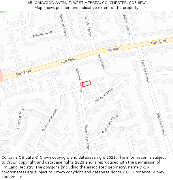 45, OAKWOOD AVENUE, WEST MERSEA, COLCHESTER, CO5 8EW: Location map and indicative extent of plot