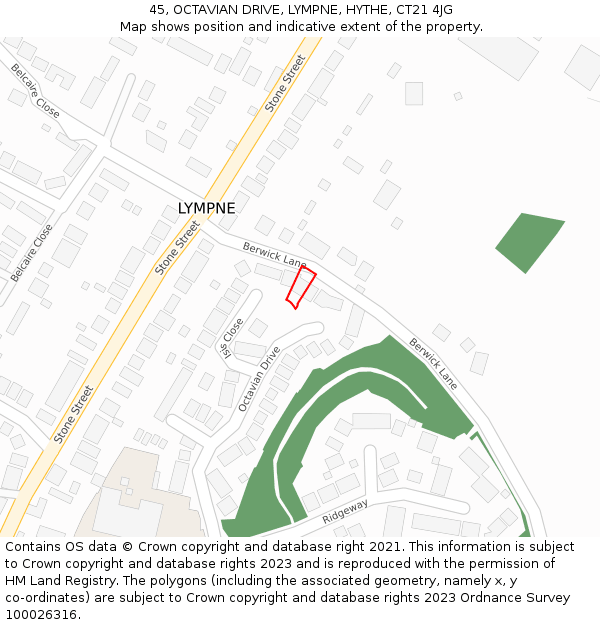 45, OCTAVIAN DRIVE, LYMPNE, HYTHE, CT21 4JG: Location map and indicative extent of plot