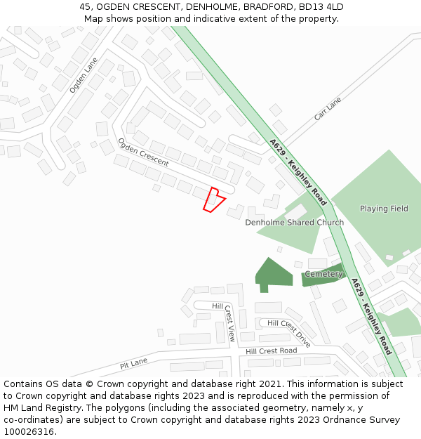 45, OGDEN CRESCENT, DENHOLME, BRADFORD, BD13 4LD: Location map and indicative extent of plot
