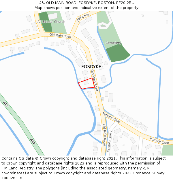 45, OLD MAIN ROAD, FOSDYKE, BOSTON, PE20 2BU: Location map and indicative extent of plot