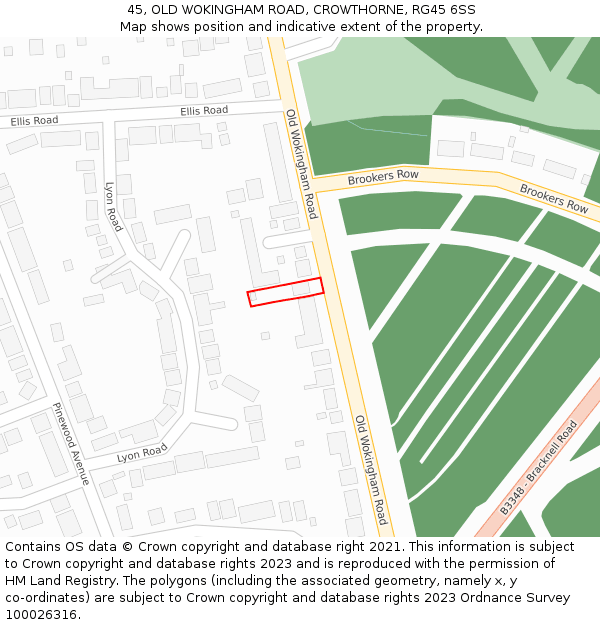 45, OLD WOKINGHAM ROAD, CROWTHORNE, RG45 6SS: Location map and indicative extent of plot