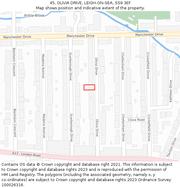 45, OLIVIA DRIVE, LEIGH-ON-SEA, SS9 3EF: Location map and indicative extent of plot