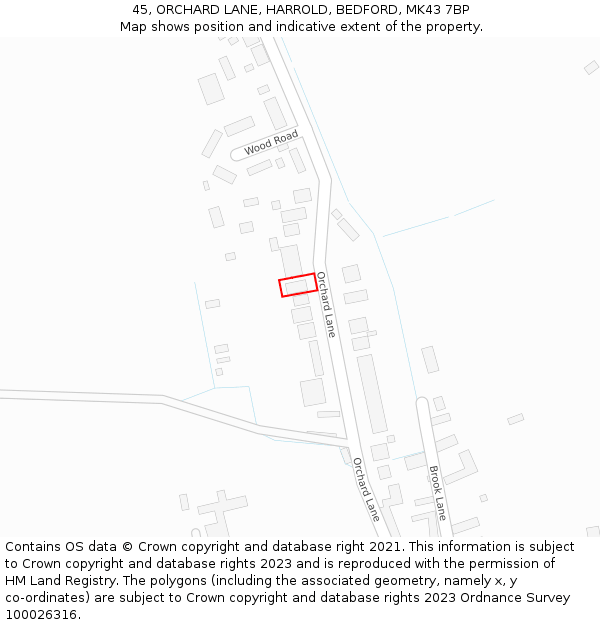 45, ORCHARD LANE, HARROLD, BEDFORD, MK43 7BP: Location map and indicative extent of plot