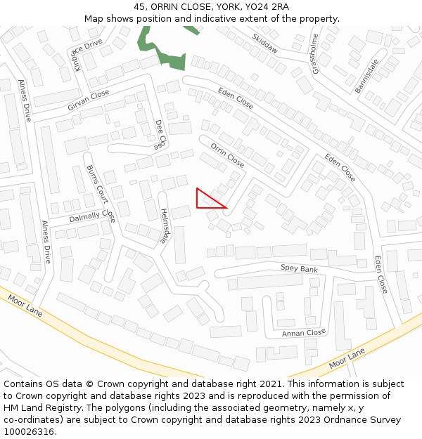 45, ORRIN CLOSE, YORK, YO24 2RA: Location map and indicative extent of plot
