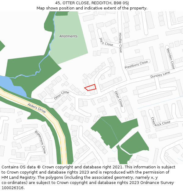 45, OTTER CLOSE, REDDITCH, B98 0SJ: Location map and indicative extent of plot