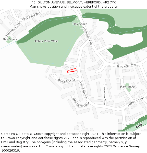 45, OULTON AVENUE, BELMONT, HEREFORD, HR2 7YX: Location map and indicative extent of plot