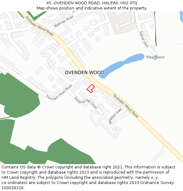 45, OVENDEN WOOD ROAD, HALIFAX, HX2 0TQ: Location map and indicative extent of plot
