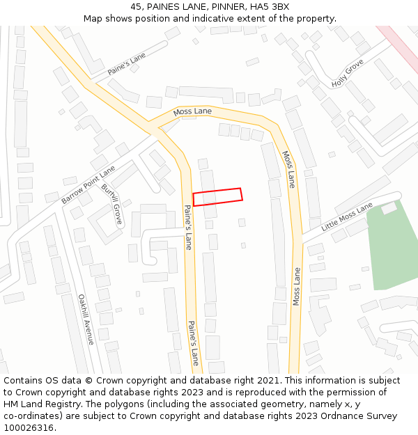 45, PAINES LANE, PINNER, HA5 3BX: Location map and indicative extent of plot