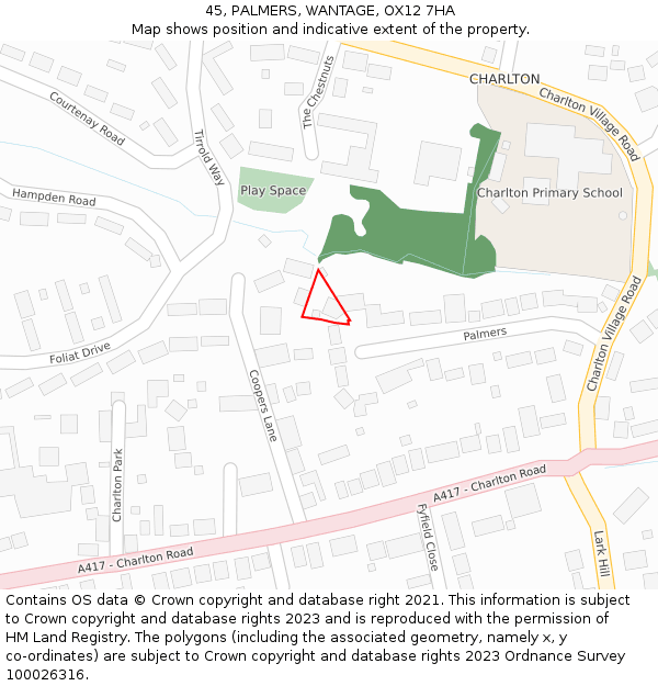 45, PALMERS, WANTAGE, OX12 7HA: Location map and indicative extent of plot