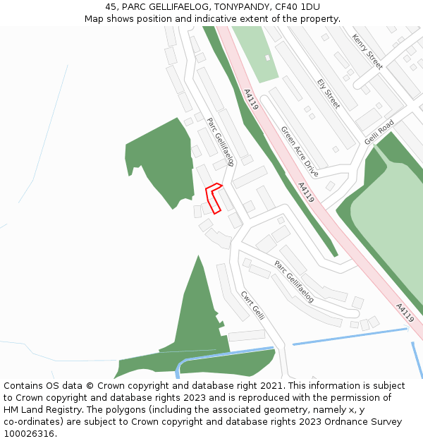 45, PARC GELLIFAELOG, TONYPANDY, CF40 1DU: Location map and indicative extent of plot