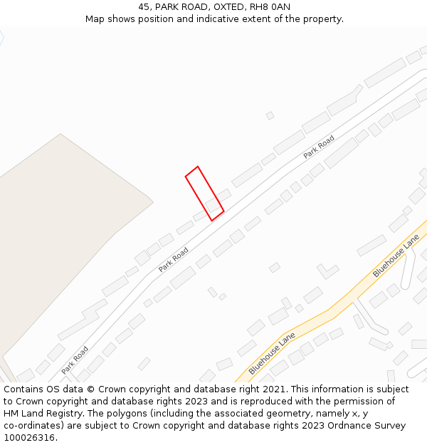 45, PARK ROAD, OXTED, RH8 0AN: Location map and indicative extent of plot