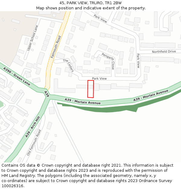 45, PARK VIEW, TRURO, TR1 2BW: Location map and indicative extent of plot