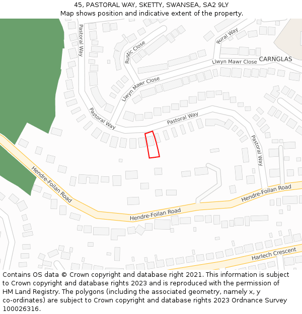 45, PASTORAL WAY, SKETTY, SWANSEA, SA2 9LY: Location map and indicative extent of plot