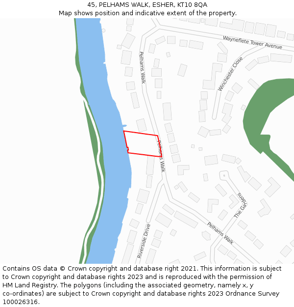 45, PELHAMS WALK, ESHER, KT10 8QA: Location map and indicative extent of plot