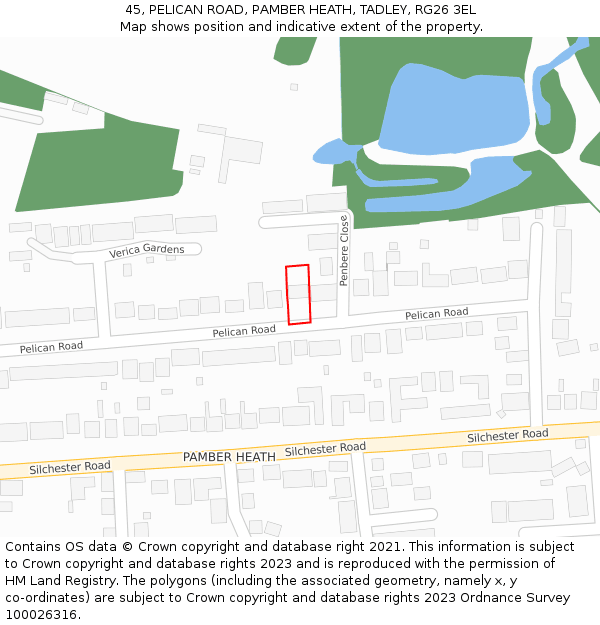 45, PELICAN ROAD, PAMBER HEATH, TADLEY, RG26 3EL: Location map and indicative extent of plot