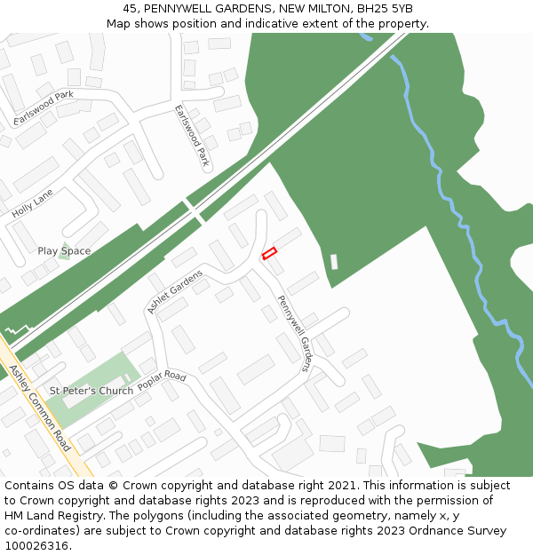 45, PENNYWELL GARDENS, NEW MILTON, BH25 5YB: Location map and indicative extent of plot