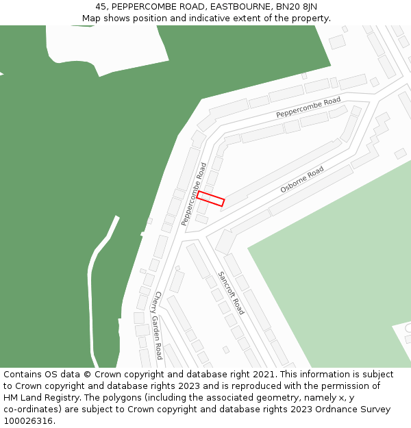 45, PEPPERCOMBE ROAD, EASTBOURNE, BN20 8JN: Location map and indicative extent of plot