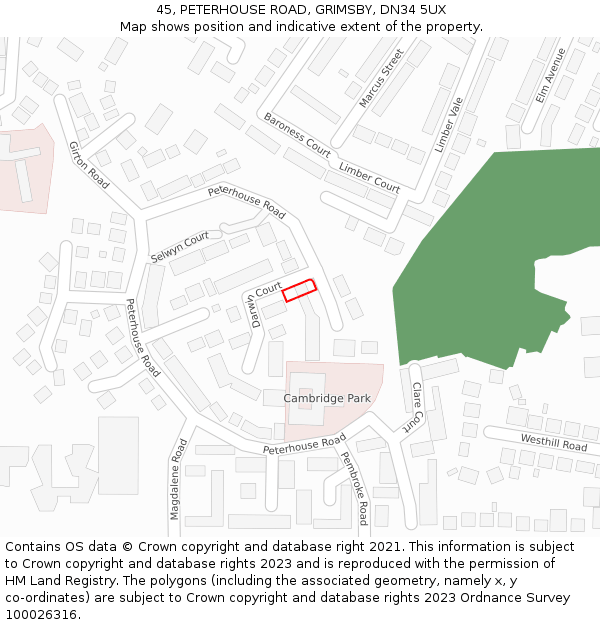 45, PETERHOUSE ROAD, GRIMSBY, DN34 5UX: Location map and indicative extent of plot