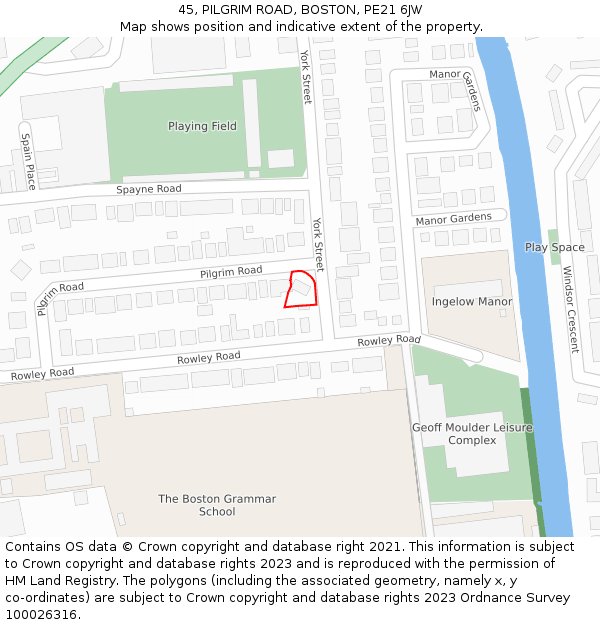 45, PILGRIM ROAD, BOSTON, PE21 6JW: Location map and indicative extent of plot