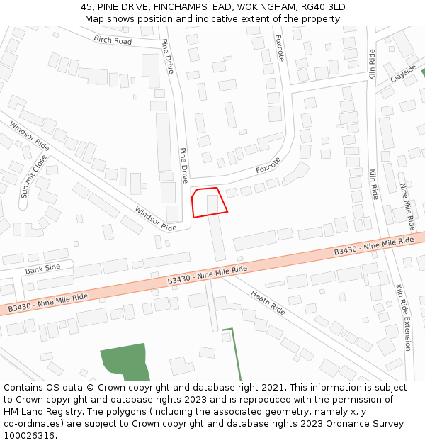 45, PINE DRIVE, FINCHAMPSTEAD, WOKINGHAM, RG40 3LD: Location map and indicative extent of plot