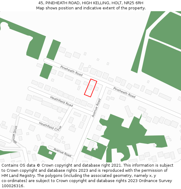 45, PINEHEATH ROAD, HIGH KELLING, HOLT, NR25 6RH: Location map and indicative extent of plot