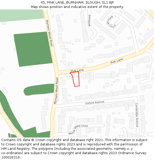 45, PINK LANE, BURNHAM, SLOUGH, SL1 8JP: Location map and indicative extent of plot