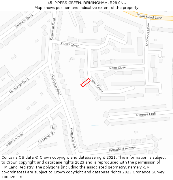 45, PIPERS GREEN, BIRMINGHAM, B28 0NU: Location map and indicative extent of plot