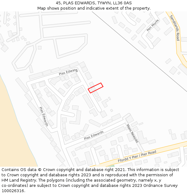 45, PLAS EDWARDS, TYWYN, LL36 0AS: Location map and indicative extent of plot