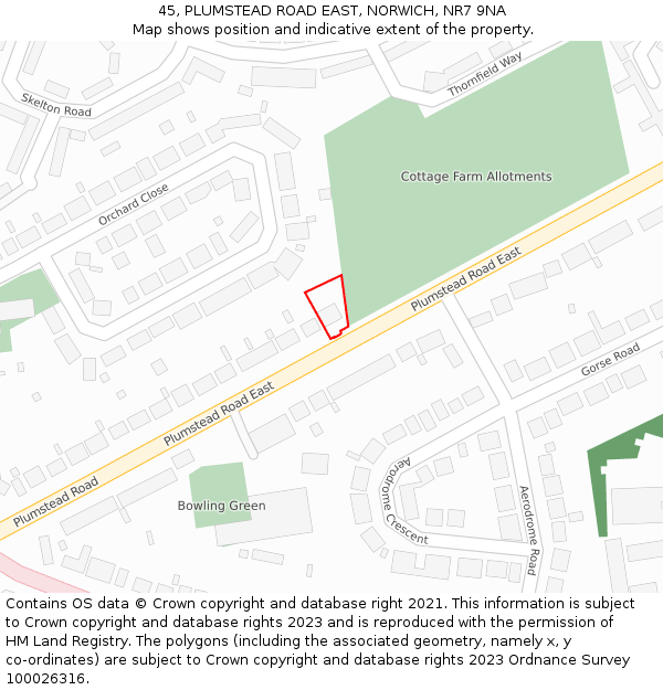 45, PLUMSTEAD ROAD EAST, NORWICH, NR7 9NA: Location map and indicative extent of plot