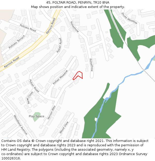 45, POLTAIR ROAD, PENRYN, TR10 8NA: Location map and indicative extent of plot