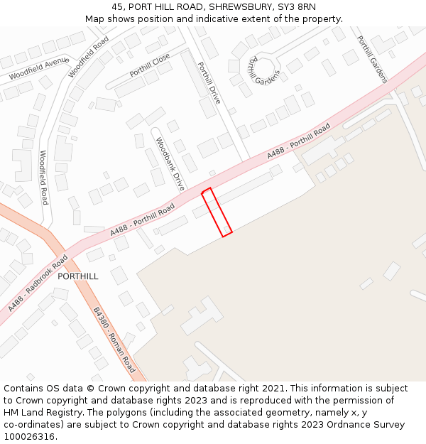 45, PORT HILL ROAD, SHREWSBURY, SY3 8RN: Location map and indicative extent of plot