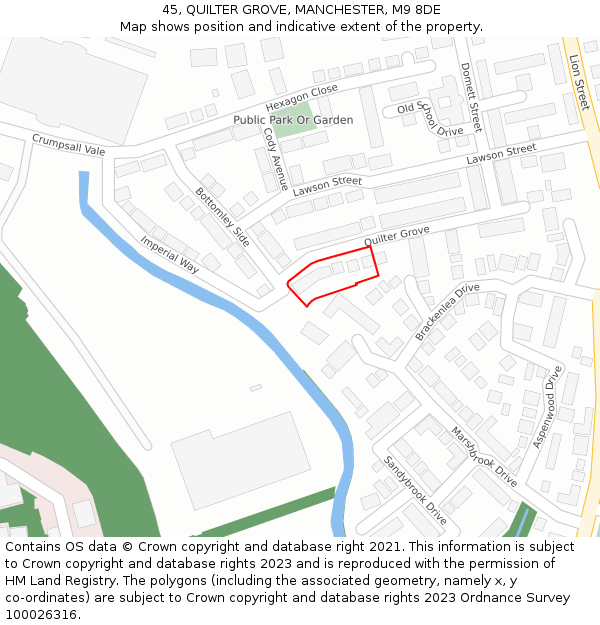 45, QUILTER GROVE, MANCHESTER, M9 8DE: Location map and indicative extent of plot