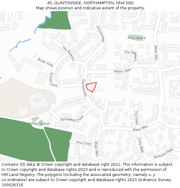 45, QUINTONSIDE, NORTHAMPTON, NN4 5AD: Location map and indicative extent of plot