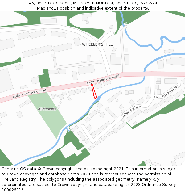 45, RADSTOCK ROAD, MIDSOMER NORTON, RADSTOCK, BA3 2AN: Location map and indicative extent of plot