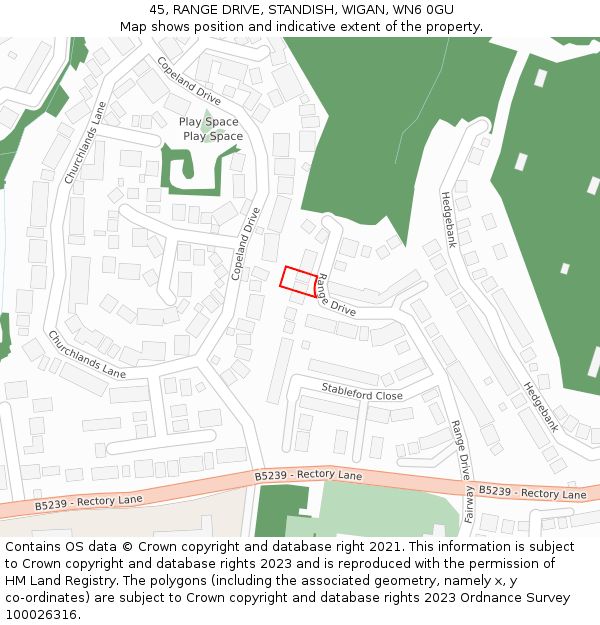 45, RANGE DRIVE, STANDISH, WIGAN, WN6 0GU: Location map and indicative extent of plot