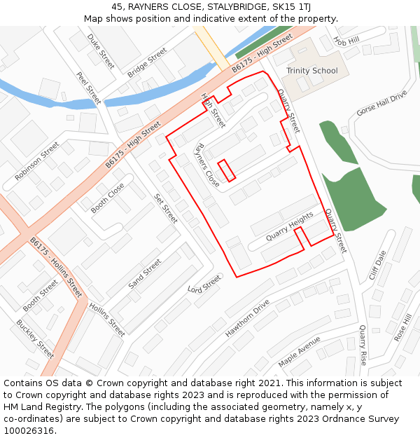 45, RAYNERS CLOSE, STALYBRIDGE, SK15 1TJ: Location map and indicative extent of plot