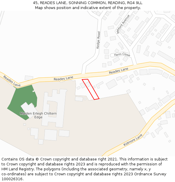 45, READES LANE, SONNING COMMON, READING, RG4 9LL: Location map and indicative extent of plot