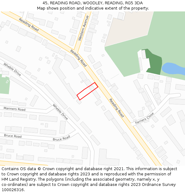 45, READING ROAD, WOODLEY, READING, RG5 3DA: Location map and indicative extent of plot