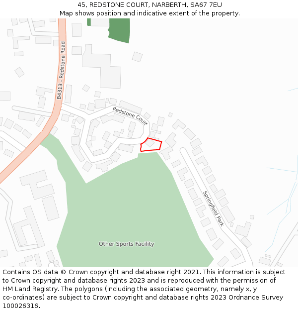 45, REDSTONE COURT, NARBERTH, SA67 7EU: Location map and indicative extent of plot