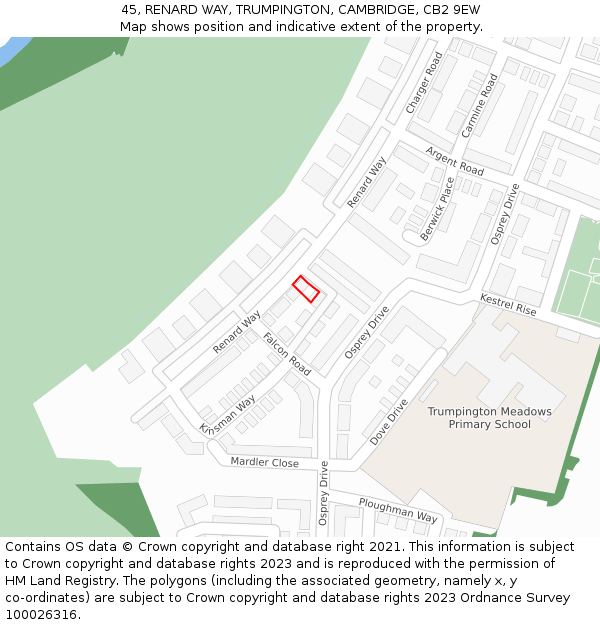 45, RENARD WAY, TRUMPINGTON, CAMBRIDGE, CB2 9EW: Location map and indicative extent of plot