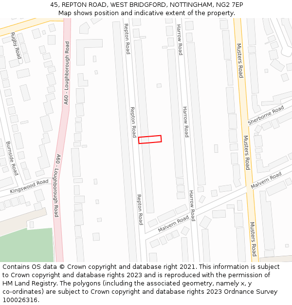 45, REPTON ROAD, WEST BRIDGFORD, NOTTINGHAM, NG2 7EP: Location map and indicative extent of plot