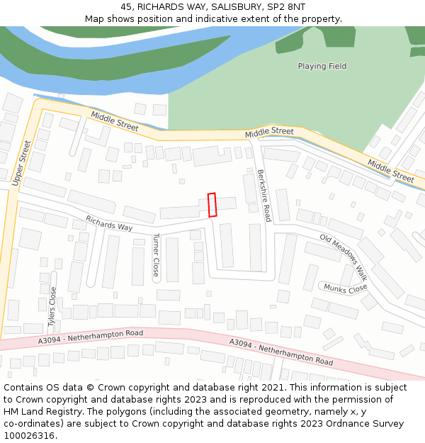 45, RICHARDS WAY, SALISBURY, SP2 8NT: Location map and indicative extent of plot