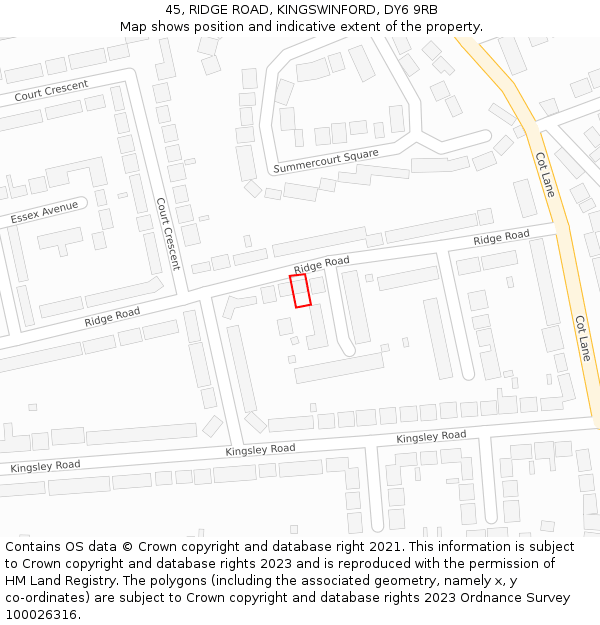 45, RIDGE ROAD, KINGSWINFORD, DY6 9RB: Location map and indicative extent of plot