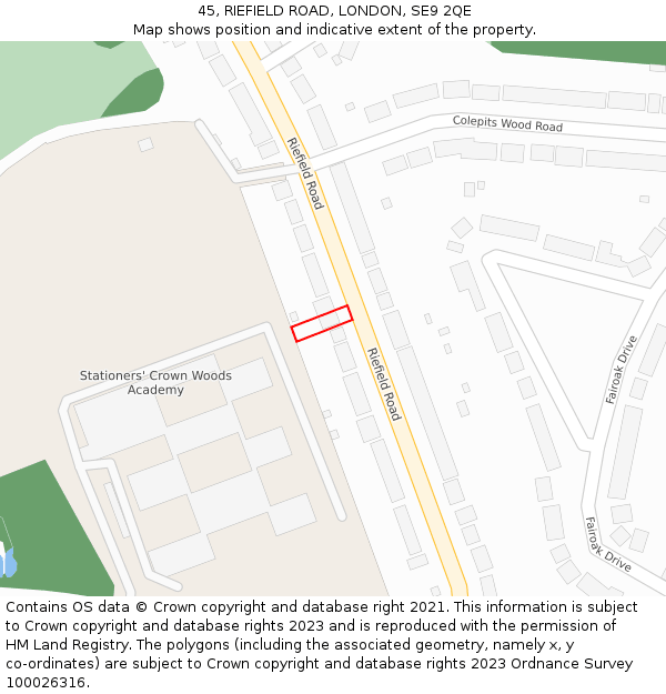 45, RIEFIELD ROAD, LONDON, SE9 2QE: Location map and indicative extent of plot