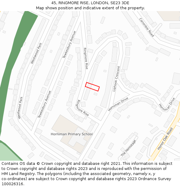 45, RINGMORE RISE, LONDON, SE23 3DE: Location map and indicative extent of plot