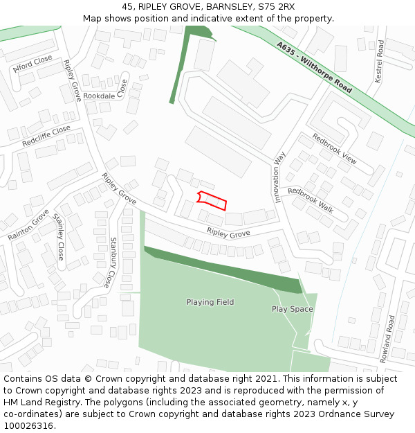 45, RIPLEY GROVE, BARNSLEY, S75 2RX: Location map and indicative extent of plot