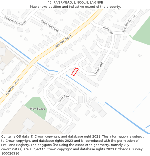 45, RIVERMEAD, LINCOLN, LN6 8FB: Location map and indicative extent of plot